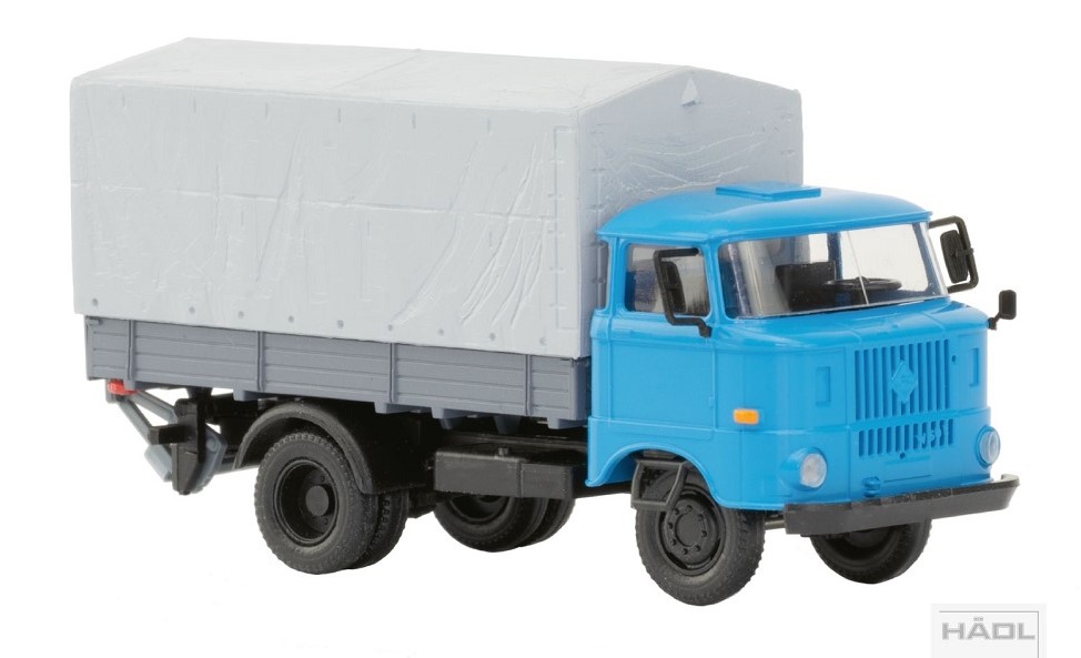 IFA W50L fa platform, ponyva, emelőhátfal, világoskék