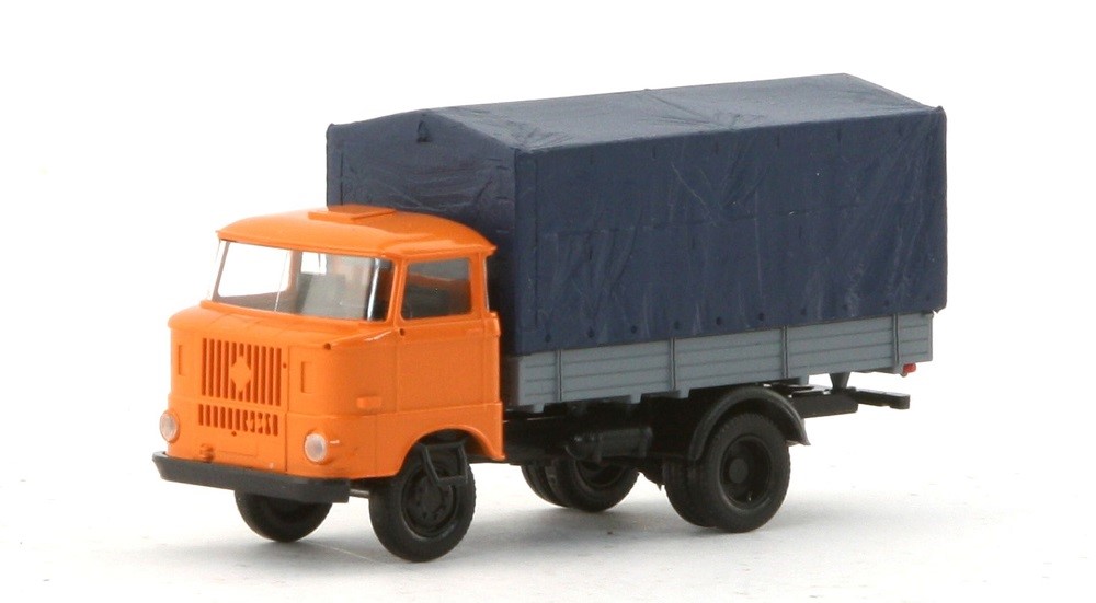IFA W50L, fa platformmal és ponyvával, narancssárga