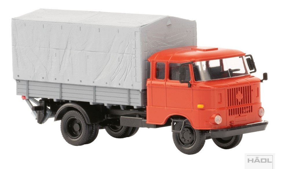 IFA W50L Speditionskabine, Holzpritsche, Plane, Ladebordwand, verkehrsrot