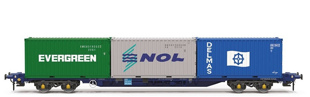 Hornby Containertragwagen mit drei 20' Containern, Touax KFA, Ep.VI