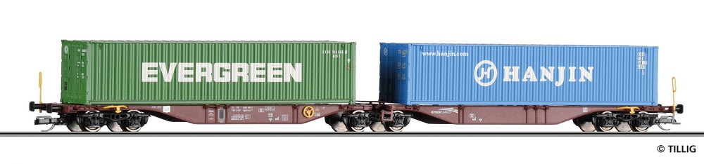 Containertragwagen Sggmrss der GySEV Cargo zwei Containern