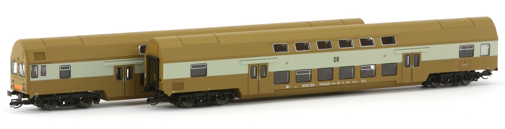 2er Set Dosto Senftöpfe RAL 8000, DR, Ep.IV, 1 Mittel- 1 Steuerwagen, digitale Innenbeleuchtung